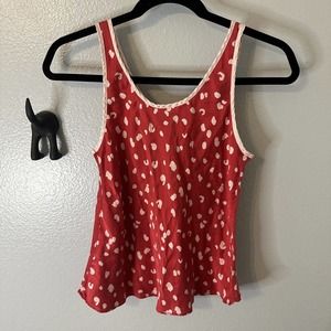 Valentino‎ Intimo Vintage Red & Pink Dot Silk Sleep Tank Size P Small